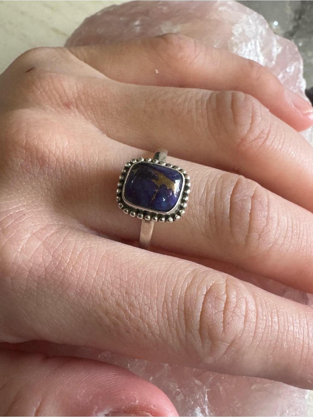 Kingman Grape Dahlia Turquoise Sterling Silver Ring - Size 8
